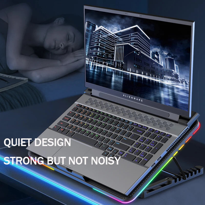 NexusVault RGB Laptop Cooling Pad — 6 Fans, 7 Angles, Phone Holder, 12–17"