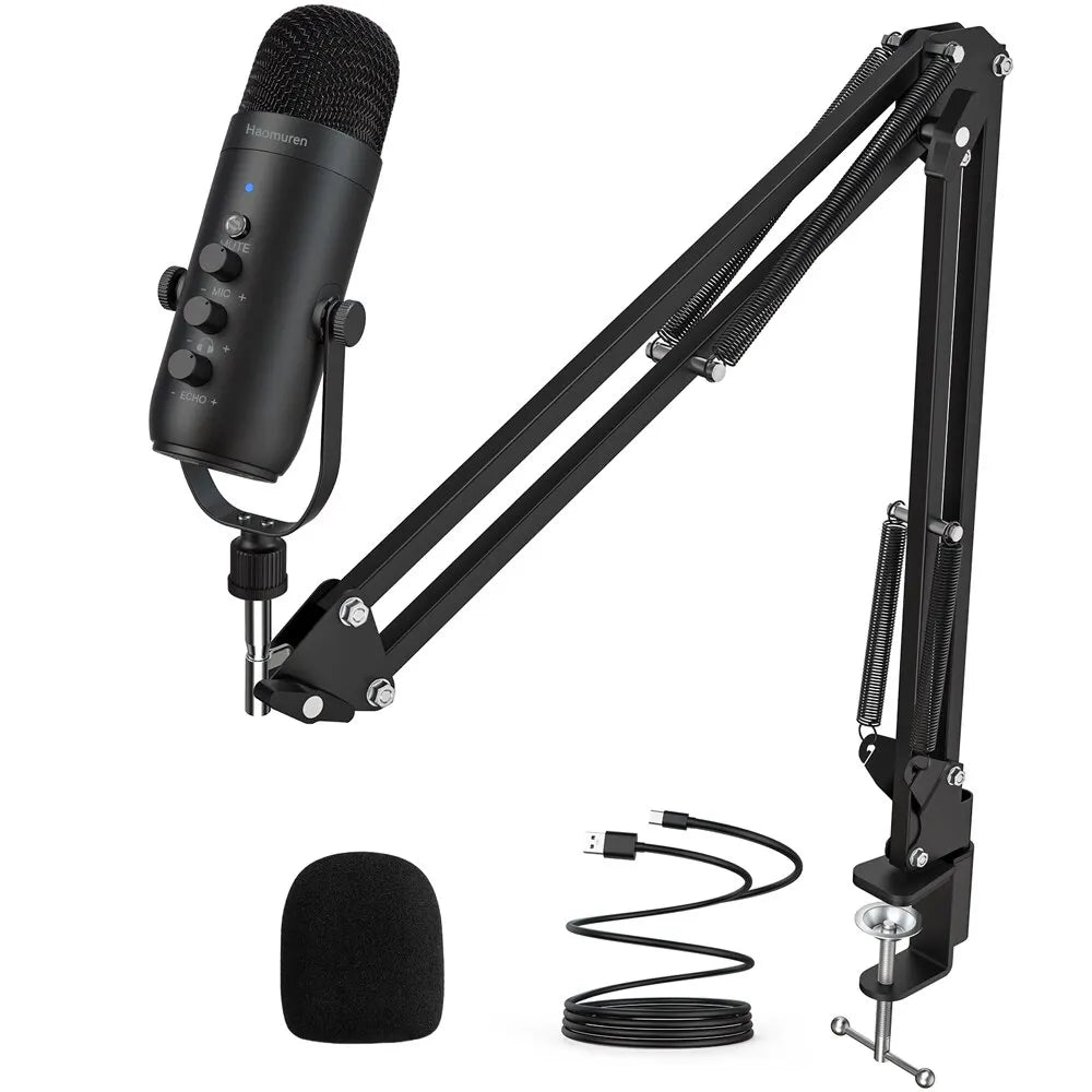 Haomuren USB Condenser Microphone Kit — Boom Arm, Cardioid, Plug & Play