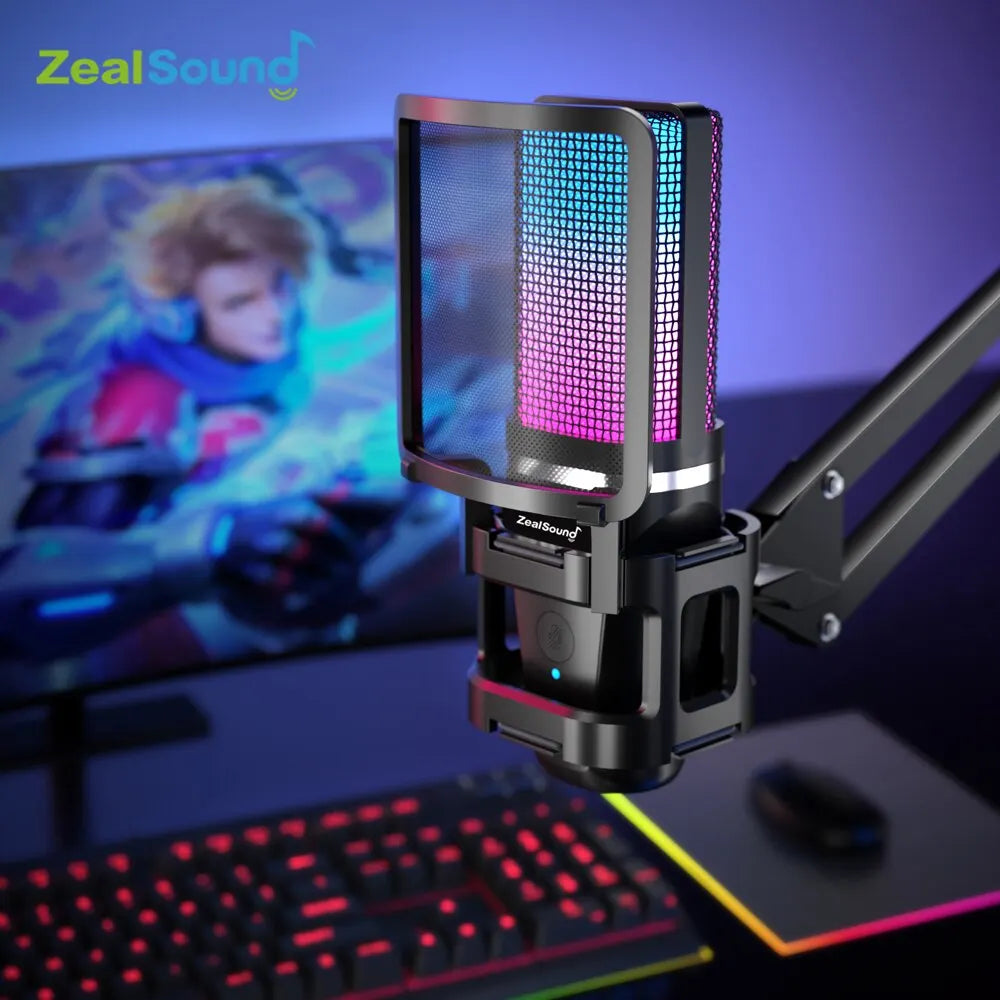 NexusVault RGB USB Condenser Microphone — With Boom Arm & Tripod