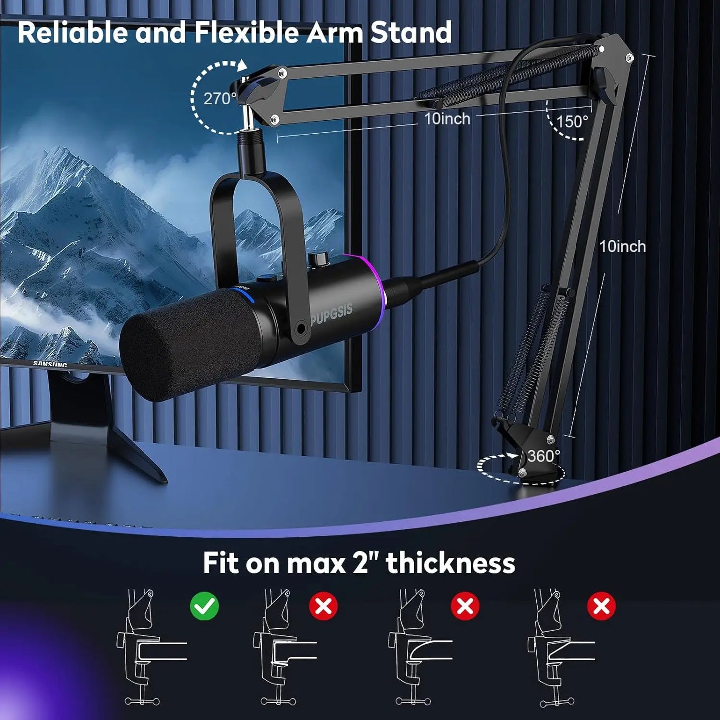 Ortizan XLR/USB Dynamic Microphone — RGB, Mute Button, Boom Arm, Noise Cancellation