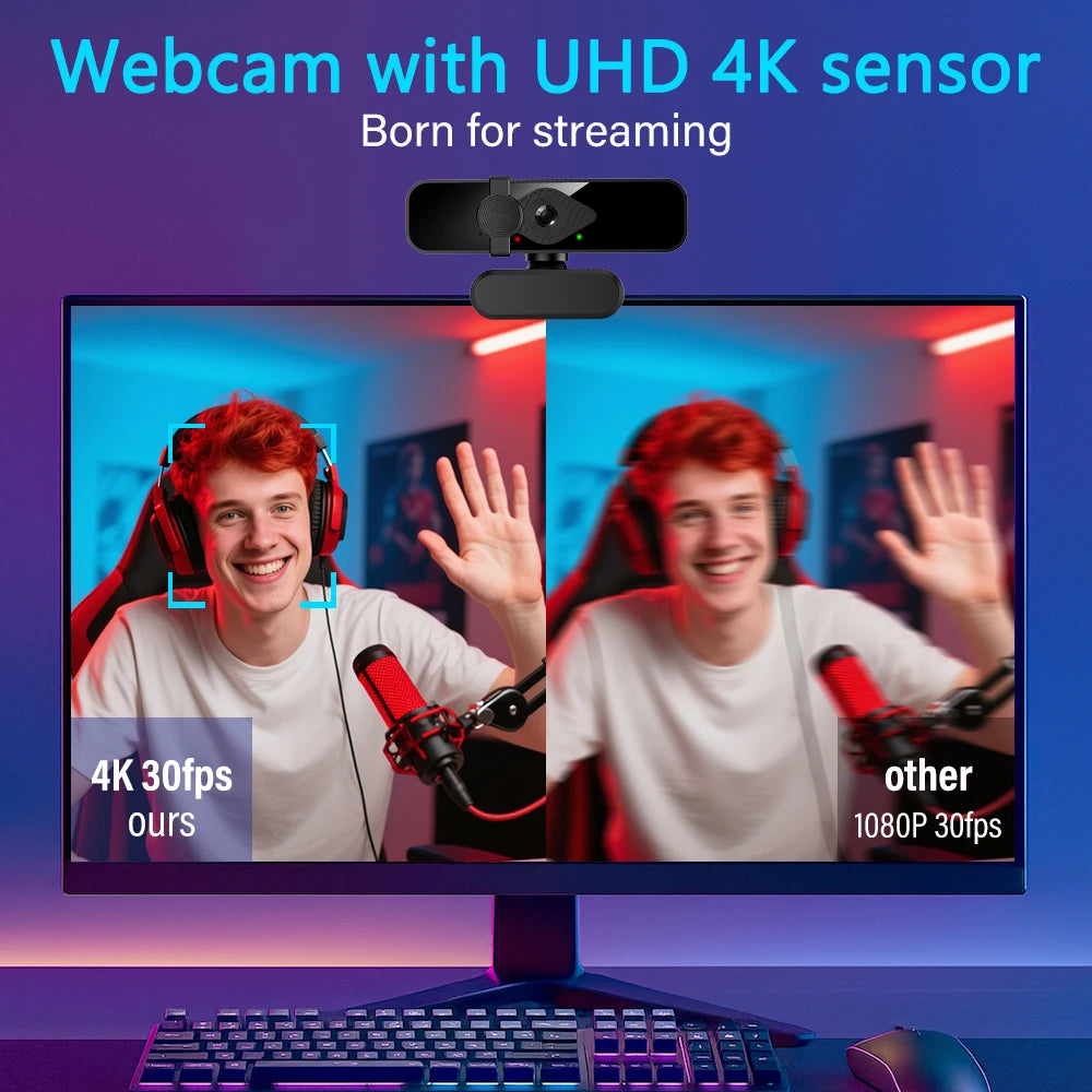 4K Ultra HD Webcam with Noise-Canceling Mic & Privacy Cover