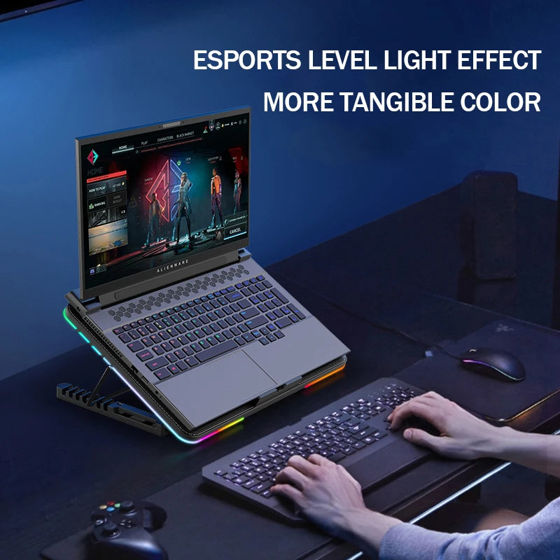 NexusVault RGB Laptop Cooling Pad — 6 Fans, 7 Angles, Phone Holder, 12–17"