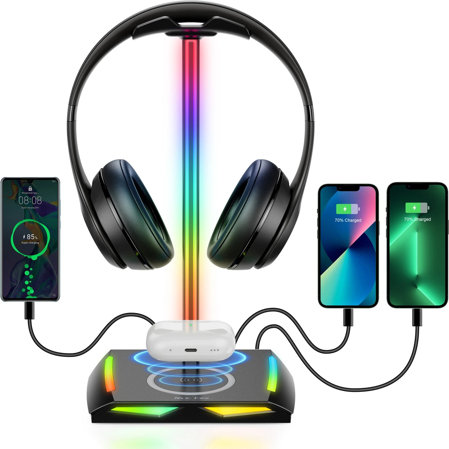 NexusVault RGB Headset Stand — USB Hub, 7 Light Modes, Metal Build