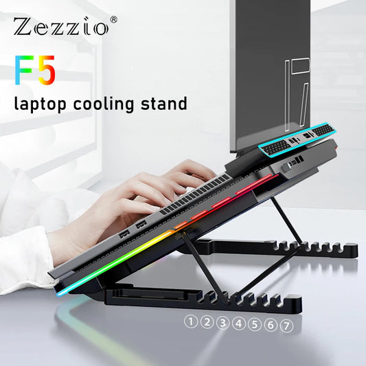 NexusVault RGB Laptop Cooling Pad — 6 Fans, 7 Angles, Phone Holder, 12–17"