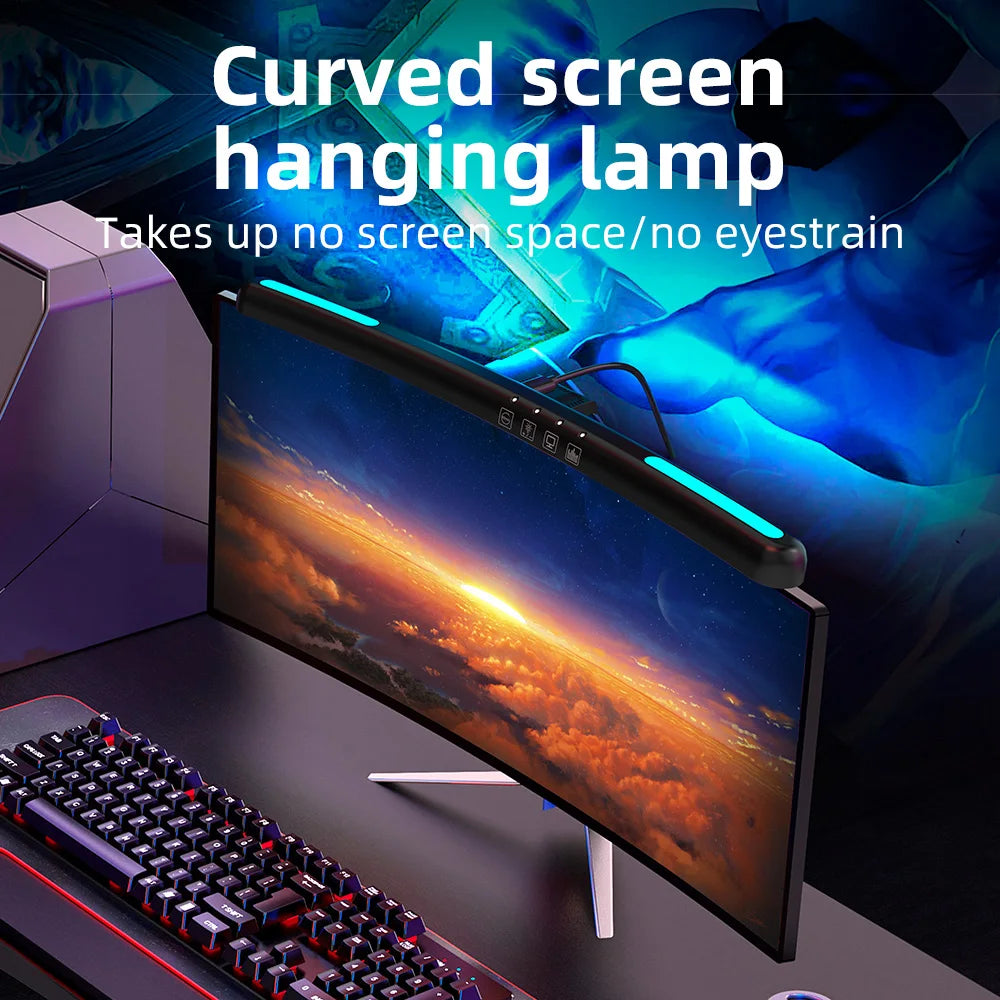 NexusVault RGB Monitor Light Bar — Stepless Dimming, 7-Color Backlight, USB Powered