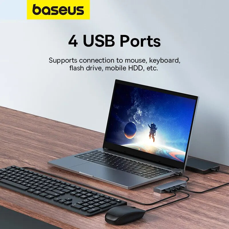 Baseus 4-Port USB 3.0 Hub — Compact Plug & Play Splitter