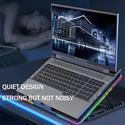NexusVault RGB Laptop Cooling Pad — 6 Fans, 7 Angles, Phone Holder, 12–17"