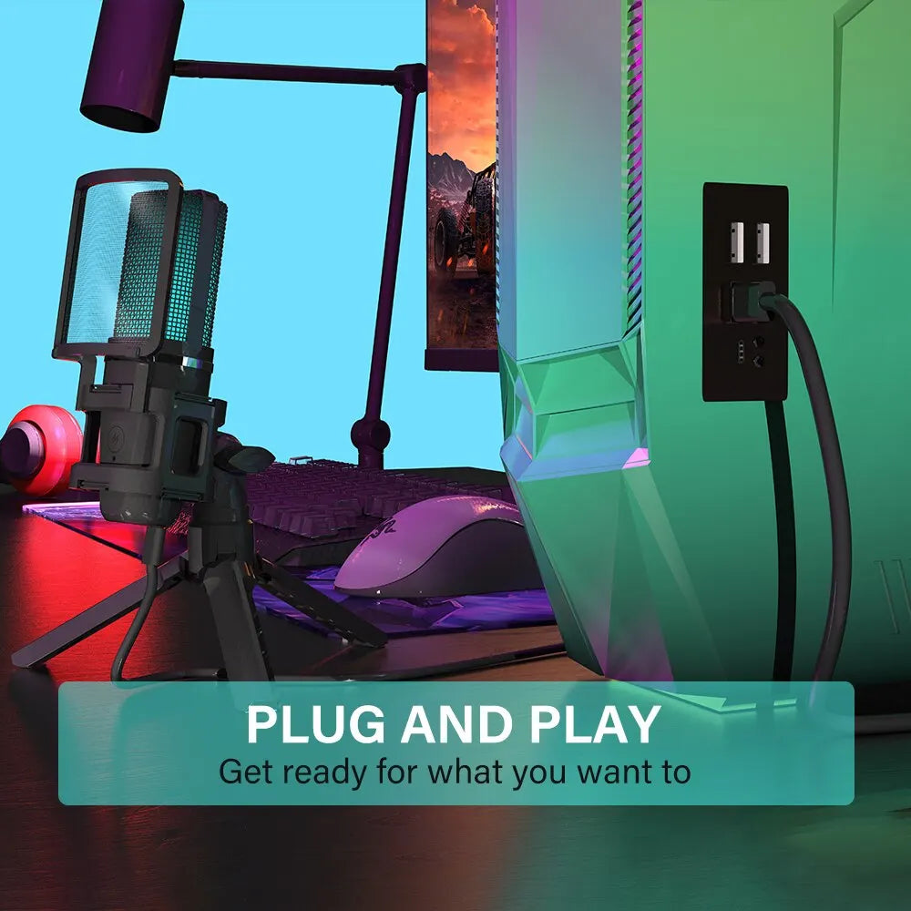 NexusVault RGB USB Condenser Microphone — With Boom Arm & Tripod