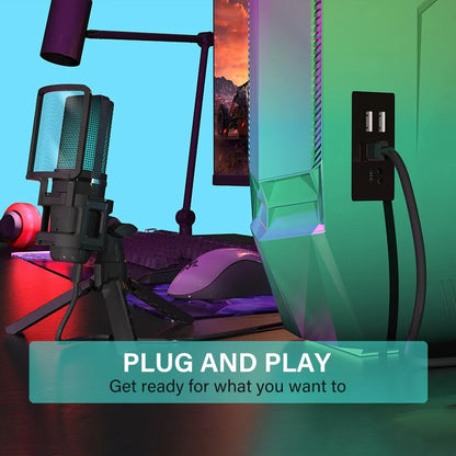 NexusVault RGB USB Condenser Microphone — With Boom Arm & Tripod