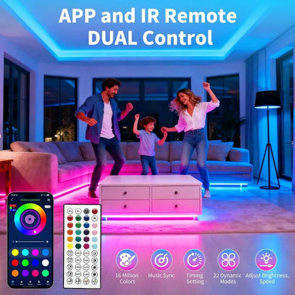 100ft RGB LED Strip Lights — Music Sync & App Control