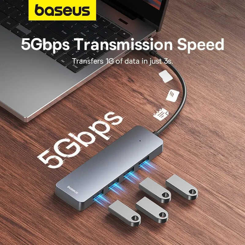 Baseus 4-Port USB 3.0 Hub — Compact Plug & Play Splitter