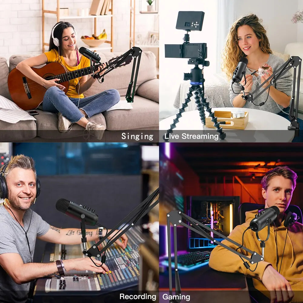 Haomuren USB Condenser Microphone Kit — Boom Arm, Cardioid, Plug & Play