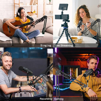 Haomuren USB Condenser Microphone Kit — Boom Arm, Cardioid, Plug & Play