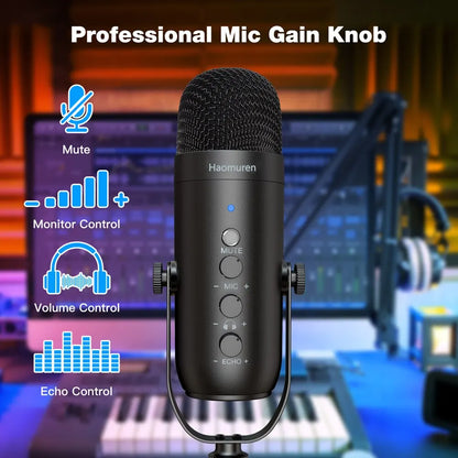 Haomuren USB Condenser Microphone Kit — Boom Arm, Cardioid, Plug & Play