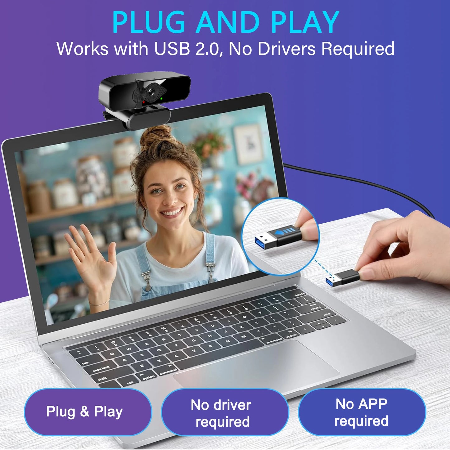 4K Ultra HD Webcam with Noise-Canceling Mic & Privacy Cover