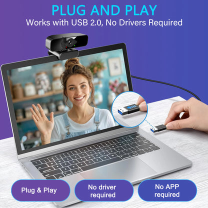 4K Ultra HD Webcam with Noise-Canceling Mic & Privacy Cover