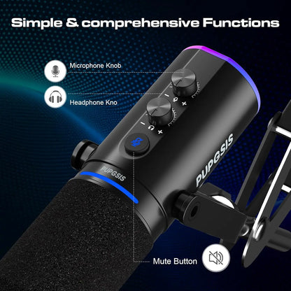 Ortizan XLR/USB Dynamic Microphone — RGB, Mute Button, Boom Arm, Noise Cancellation