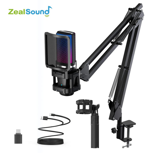 NexusVault RGB USB Condenser Microphone — With Boom Arm & Tripod