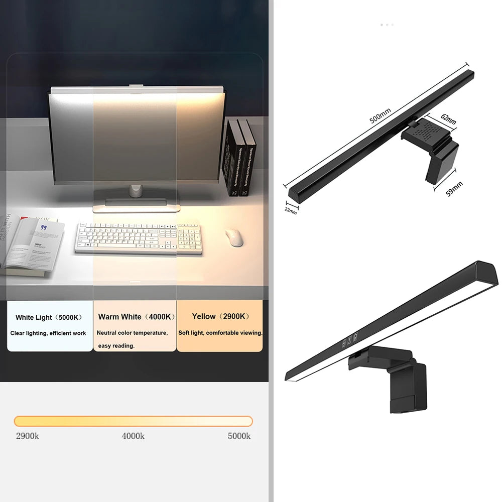 NexusVault RGB Monitor Light Bar — Stepless Dimming, 7-Color Backlight, USB Powered