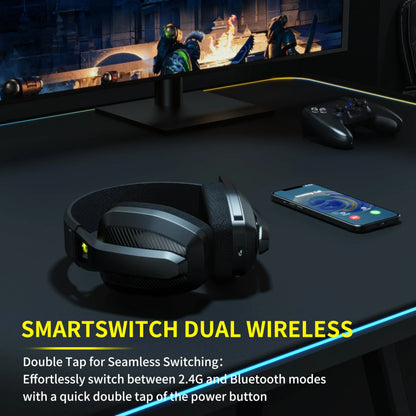 BINNUNE Dual-Mode Wireless Gaming Headset — 2.4GHz & Bluetooth, 48Hr Battery