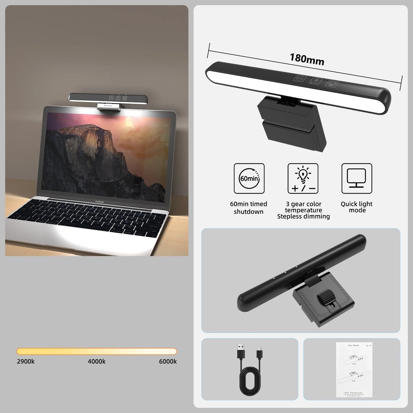 NexusVault RGB Monitor Light Bar — Stepless Dimming, 7-Color Backlight, USB Powered