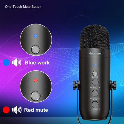 Haomuren USB Condenser Microphone Kit — Boom Arm, Cardioid, Plug & Play