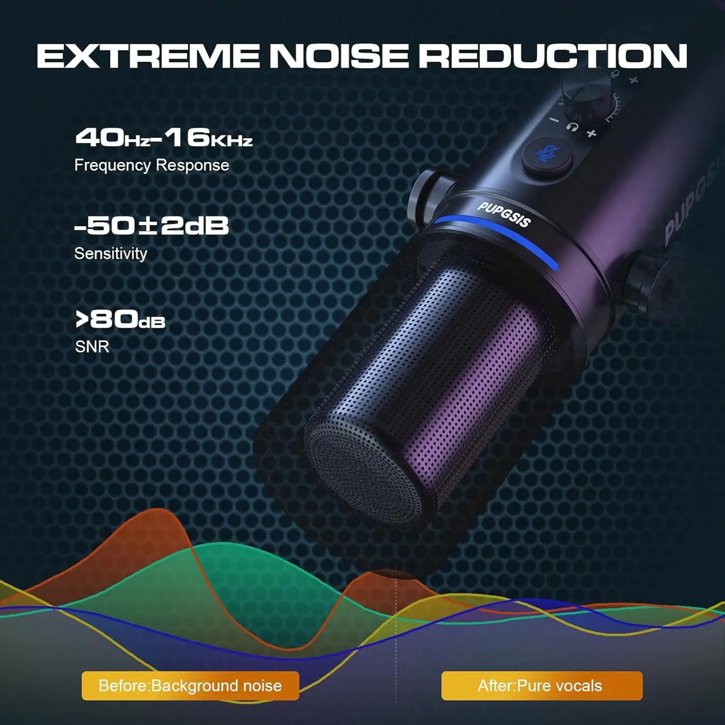 Ortizan XLR/USB Dynamic Microphone — RGB, Mute Button, Boom Arm, Noise Cancellation